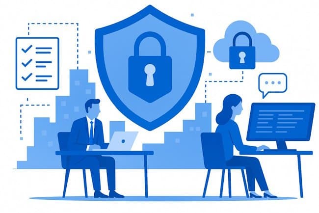 Virtual CISO Services Virtual CISO services - cybersecurity expert reviewing security dashboards