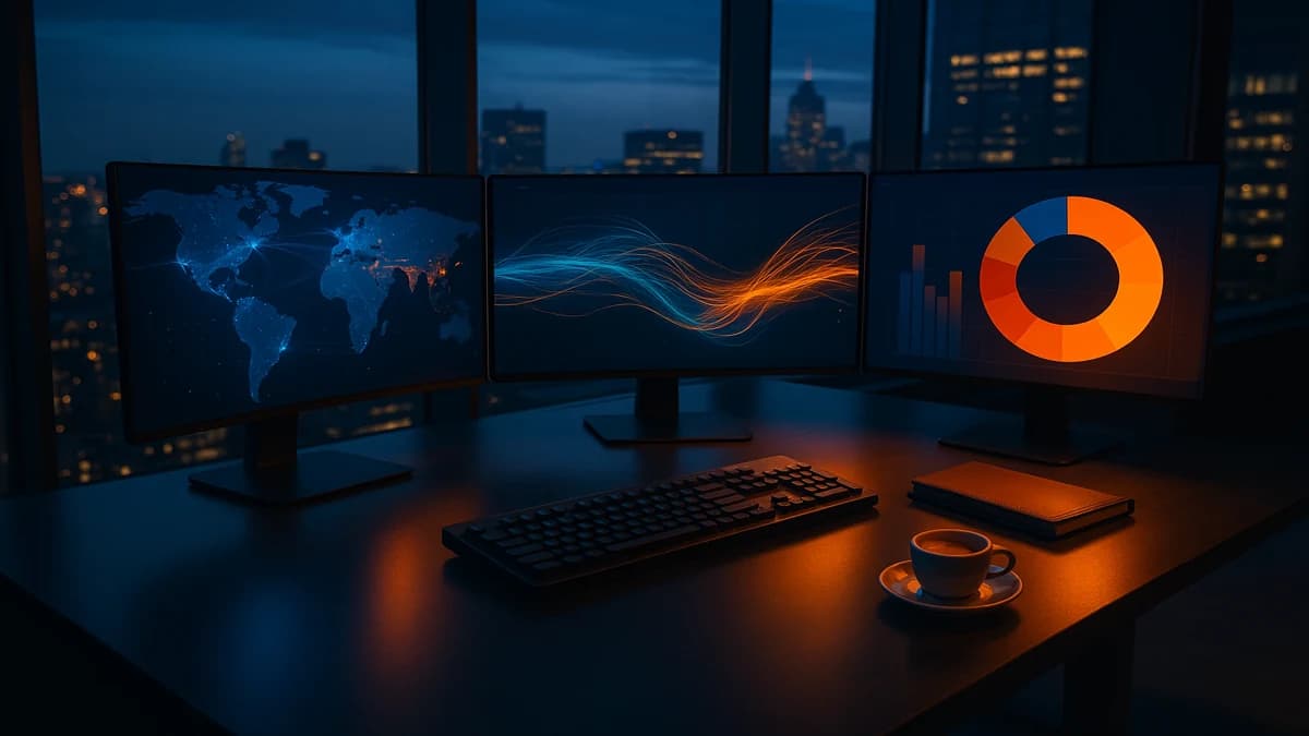 Cybersecurity Consultant at Work Cybersecurity consultant analyzing security dashboards and threat intelligence data