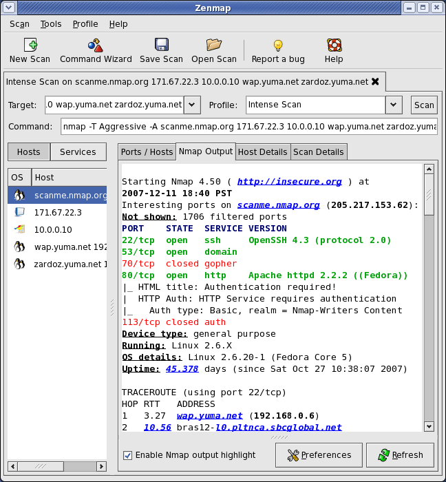 Zenmap vulnerability assessment